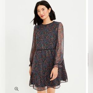 NWT LOFT shimmer paisley velvet trim dress. Size medium. Perfect holiday dress!